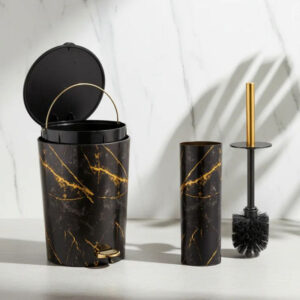 Limon Marble Print Dustbin and Brush Set